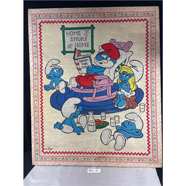 Vintage 28" x 34" Smurfs Fabric Print NO SHIPPING