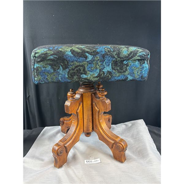 Very Nice Mid Century Cushioned Swivel Organ Stool, 20" Tall