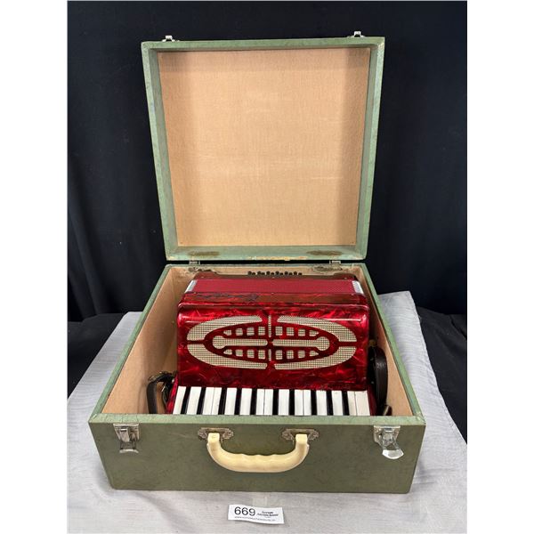 Vintage Castle Accordian w/ Travel Box Good Working Order