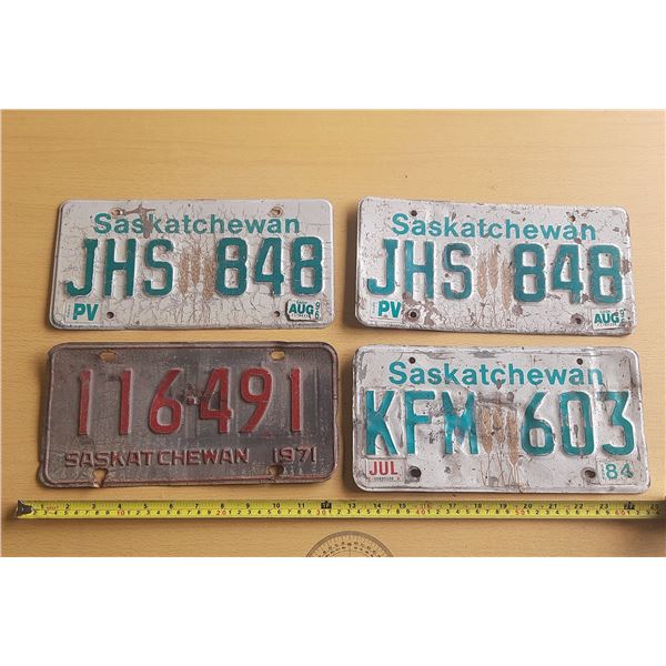 1996 (Pair), 1971, 1984 Saskatchewan License Plates.