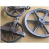 Image 2 : Antique industrial cast iron pulley wheels.