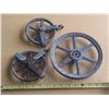 Image 3 : Antique industrial cast iron pulley wheels.
