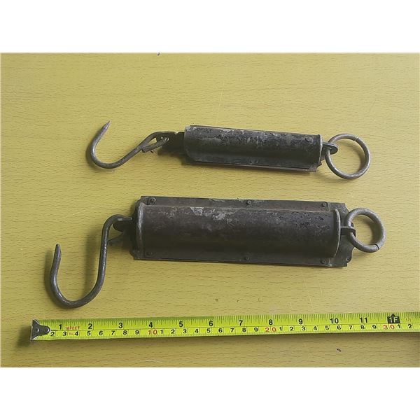 (2) Vintage hanging spring balance scales.