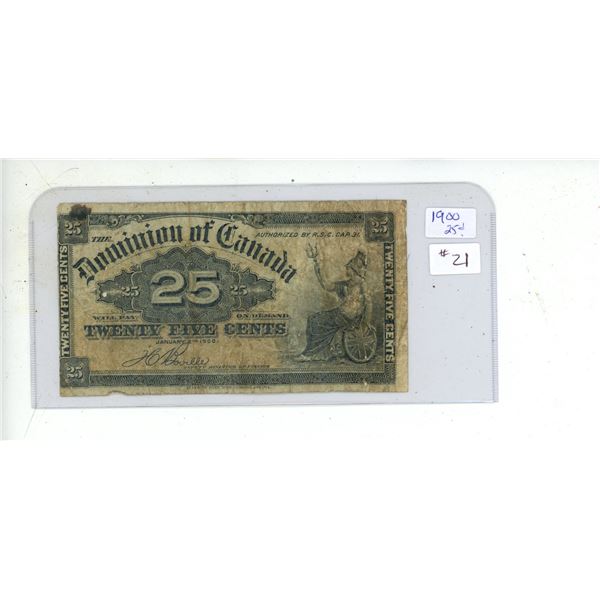1900 Dominion of Canada 25 Cents Shinplaster.