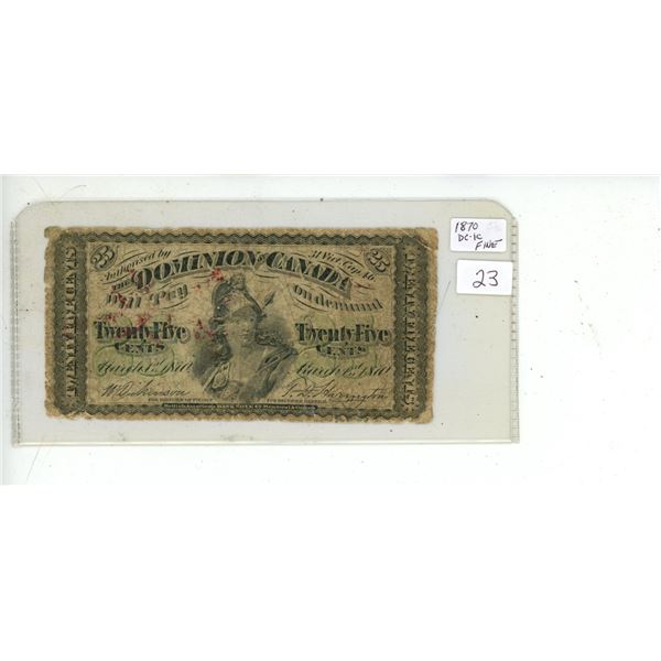 1870 Dominion of Canada 25 Cents Shinplaster.