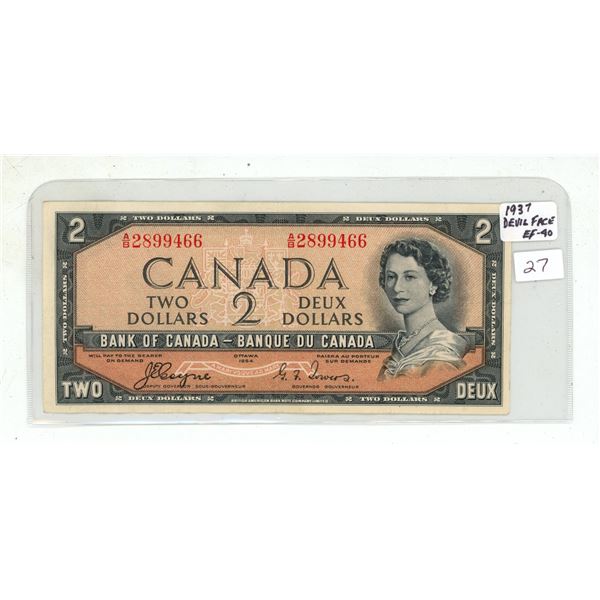 1954 Higher Grade "Devil Face" Two Dollar Bill.