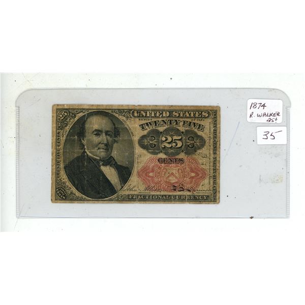 1874 R. Walker 25 Cent Note - U.S.A.