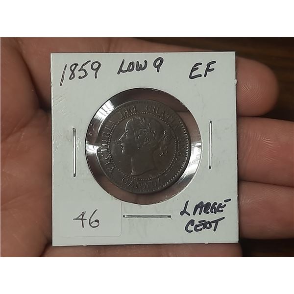 1859 Low 9 Queen Victoria  Large Cent.