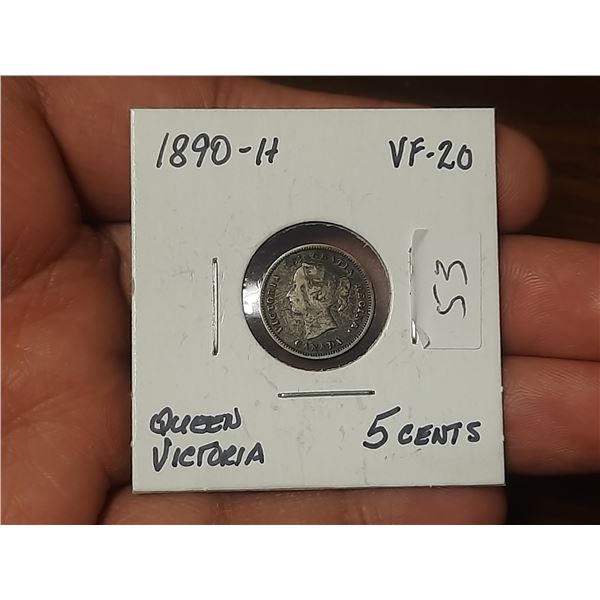 1890-H Queen Victoria 5 Cents.