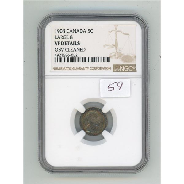 1908 Large Date 8 Five Cents.