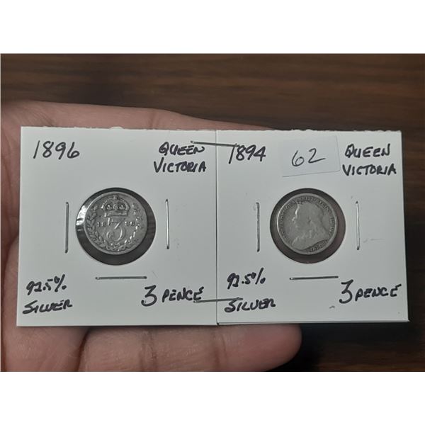 Lot of 2 Sterling Silver 3 Pence.