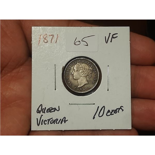 1871 Queen Victoria 10 Cents.