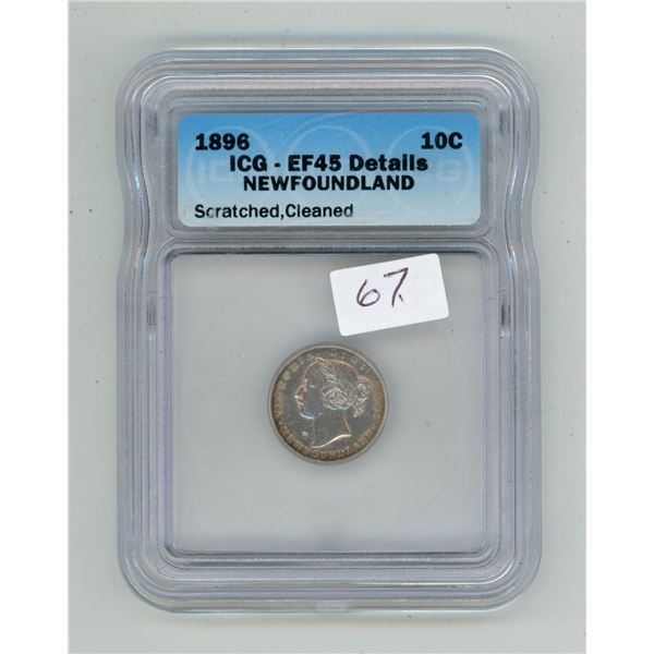 1896 Graded EF-45 New Foundland 10 Cents.