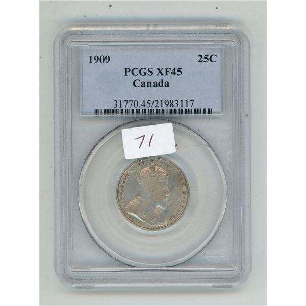 1909 Graded PCGS XF45 King Edward 25 Cents.