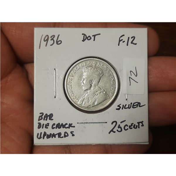 1936 With Dot King George 25 Cents.