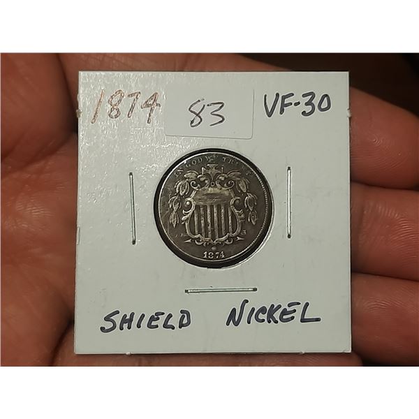 1874 U.S.A. Shield Nickel.