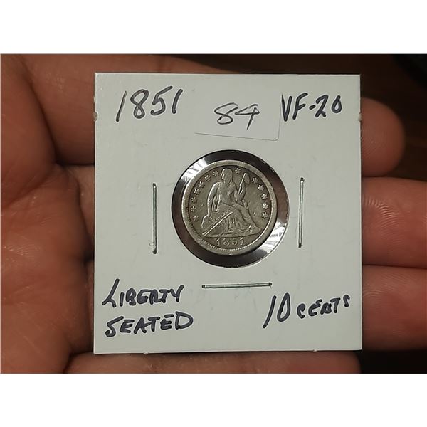 1851 Liberty Seated 10 Cents.