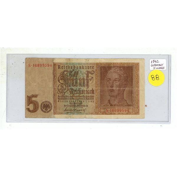 1942 Germany 5 Marks.