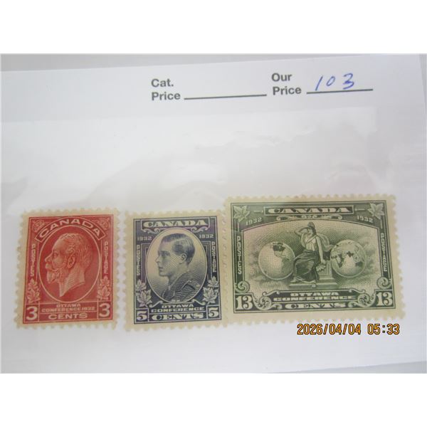 103. 1932 Canadian Ottawa Conference 3, 5,13, Cent Stamps MH OG Never Used