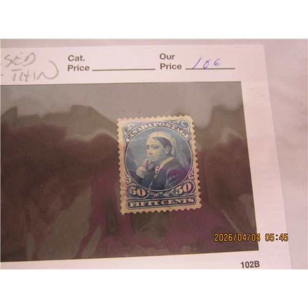 106. Canada Post Stamp 50 Cent Queen Victoria Widow Weeds Used