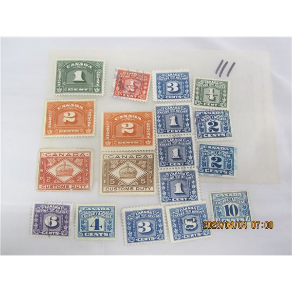 111. Large Lot of Canadian of Customs and Excise Stamps Used