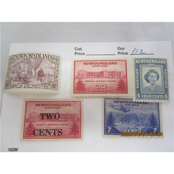 112. 5 Newfound Stamps 2 Cents to 30 Cents MNH OG Never Used