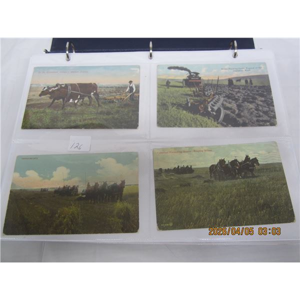 126.  Binder Full of Antique Postcards Tractors, Horses, Oxen Etc. Over 60