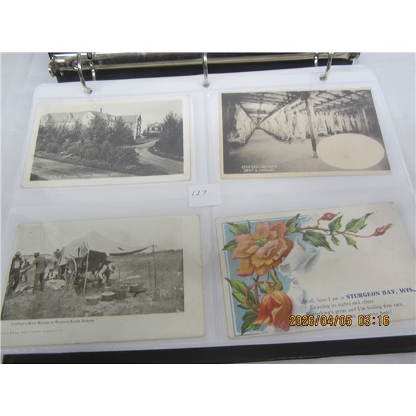 127. Binder Full of Antique Postcards Tractor, Buildings Ect.