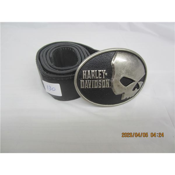 130. Italian 38-inch Leather Belt with Harly Davison Skull Belt Buckle.