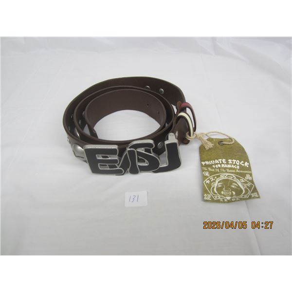 131. New Fancy Elvis Belt Buckle with Matching Leather Belt New with Tags.