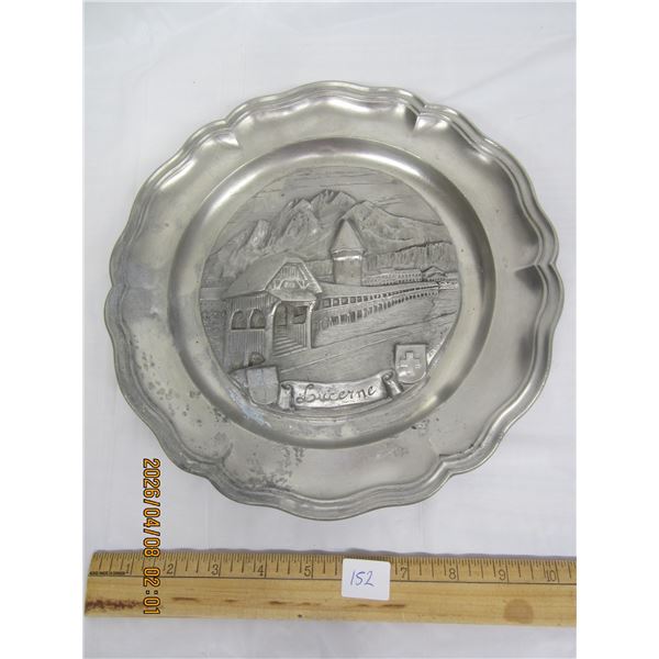 152. Large Vintage Pewter Plate Quite Heavy 10 inches Across