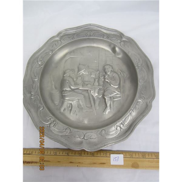 153. Large Vintage Pewter Plate Quite Heavy 12 Inches Across