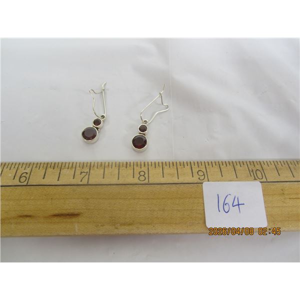 164. Pair of Sterling 925 Silver Earrings with Red Stones