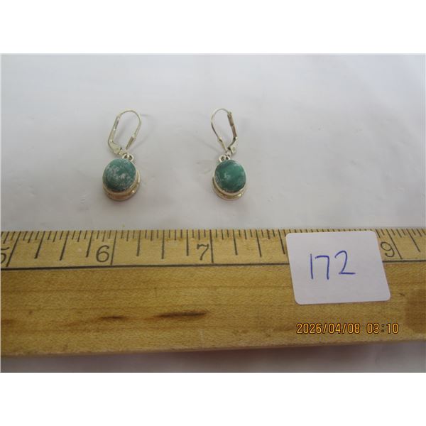 172. Pair of Sterling 925 Silver Earrings with Green Stones