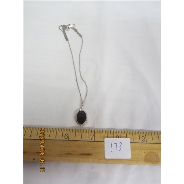 173. Sterling 925 Silver Chain and Pendant with a Black Stone