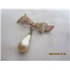 Image 3 : 176. Sterling 925 Silver Broach with a Tear Drop Pearl Hanging from It