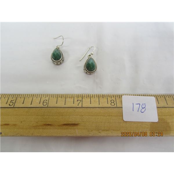 178. Pair of Sterling 925 Silver Earrings with Green Stones