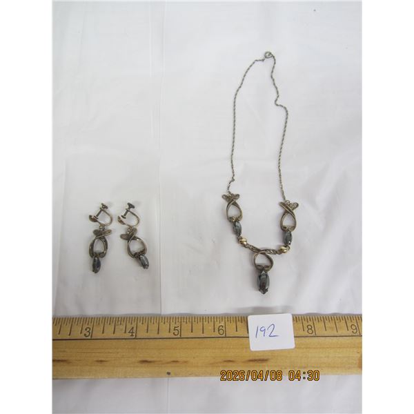 192. Sterling 925 Silver Necklace and Earring Set with Alaskan Black Diamonds for Stones