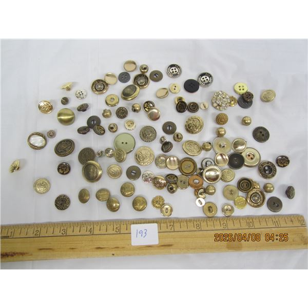 193. Lot of Antique Buttons Lots of Brass Some Military