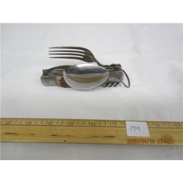 199. Large Antique Pocket Camping Knife with Fork and Spoon