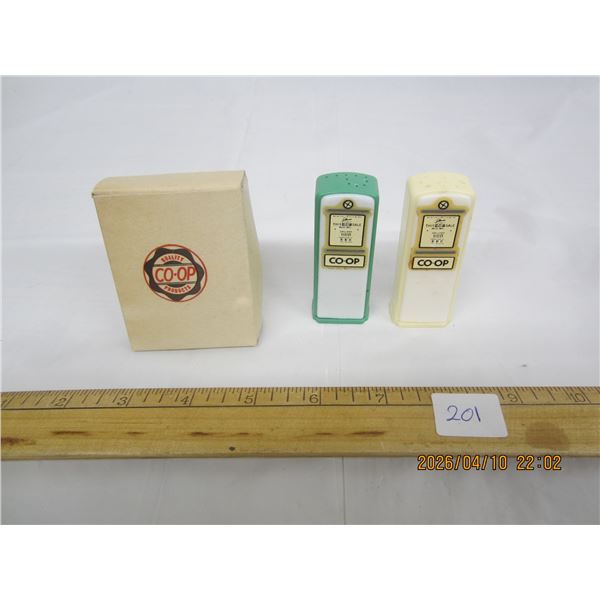 201. 1960's CO-OP Advertising Salt and Pepper Shakers with Original Box Unused