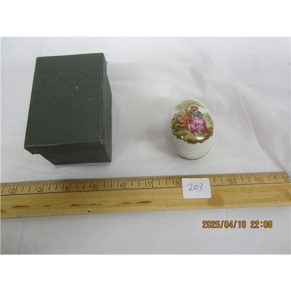203. Vintage French Limoges Egg Shaped Covered Ring Dish