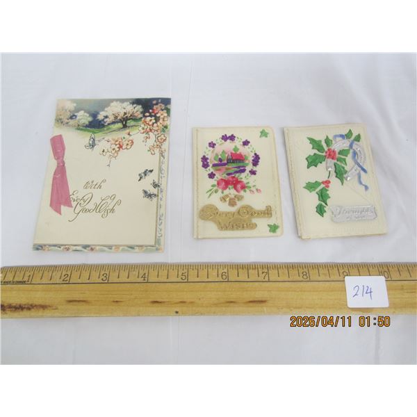 214. 3 Antique Christmas Cards Good Condition