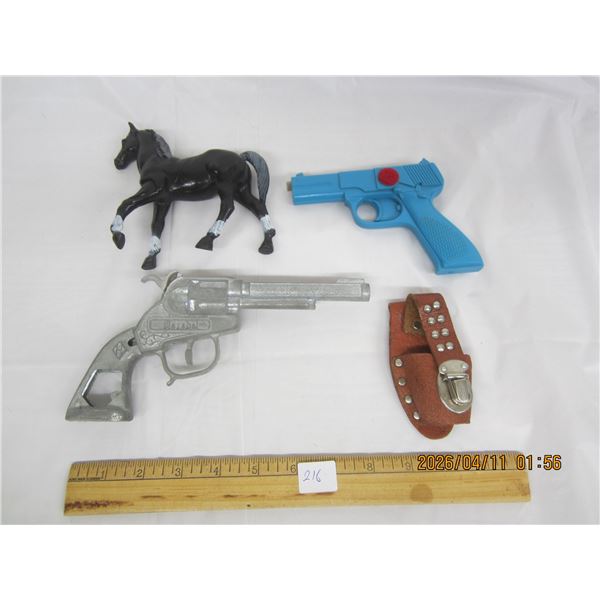 216. Toy Lot Cap Gun, Horse, Pocket Knife, Holster