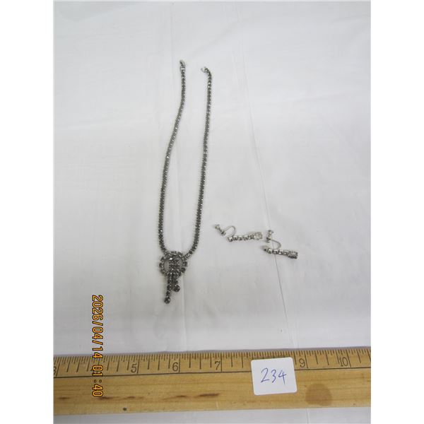 234. Rhinestone Necklace with Matching Earrings Good Condition