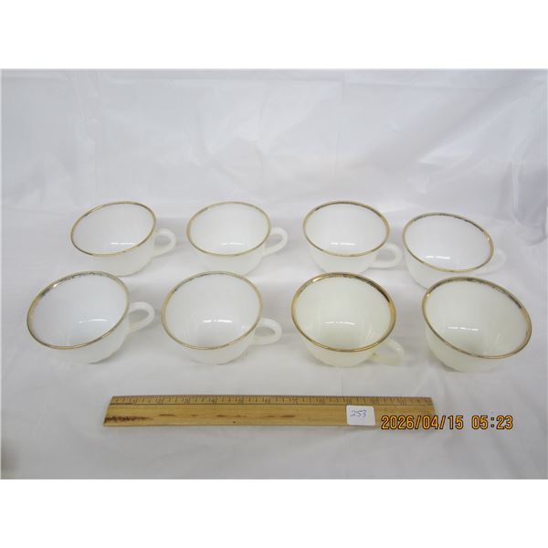 253. Lot of 8 White with a Gold Rim Fire King Coffee Cups No Chips