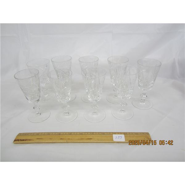 255. Lot of 9 Vintage Crystal Sherry Glasses Good Shape