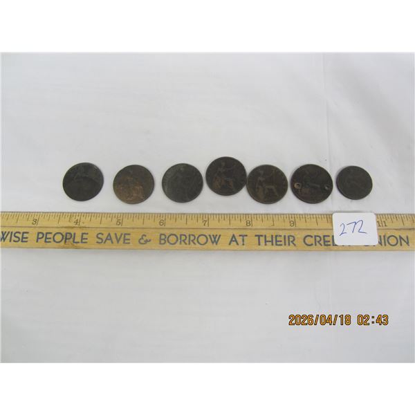 272. Antique British Pennies 1893,1901, 1900, 1897, 1899,1865, 1822
