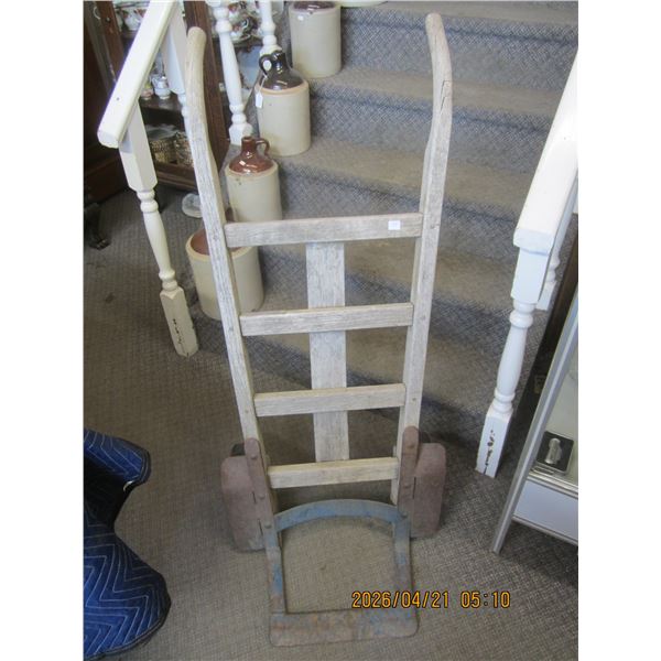 285.Antique Oak Wooden and Cast-Iron Dolly