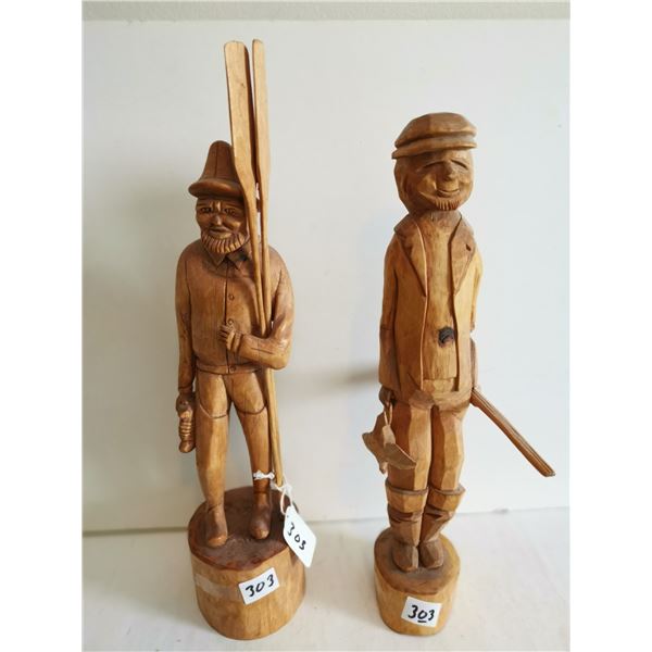 2 Wooden Sculptutres 13"Tall Hand Carved